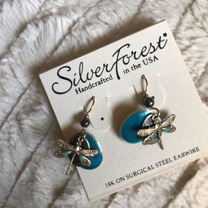 Handcrafted dragonfly turquoise and gold earrings